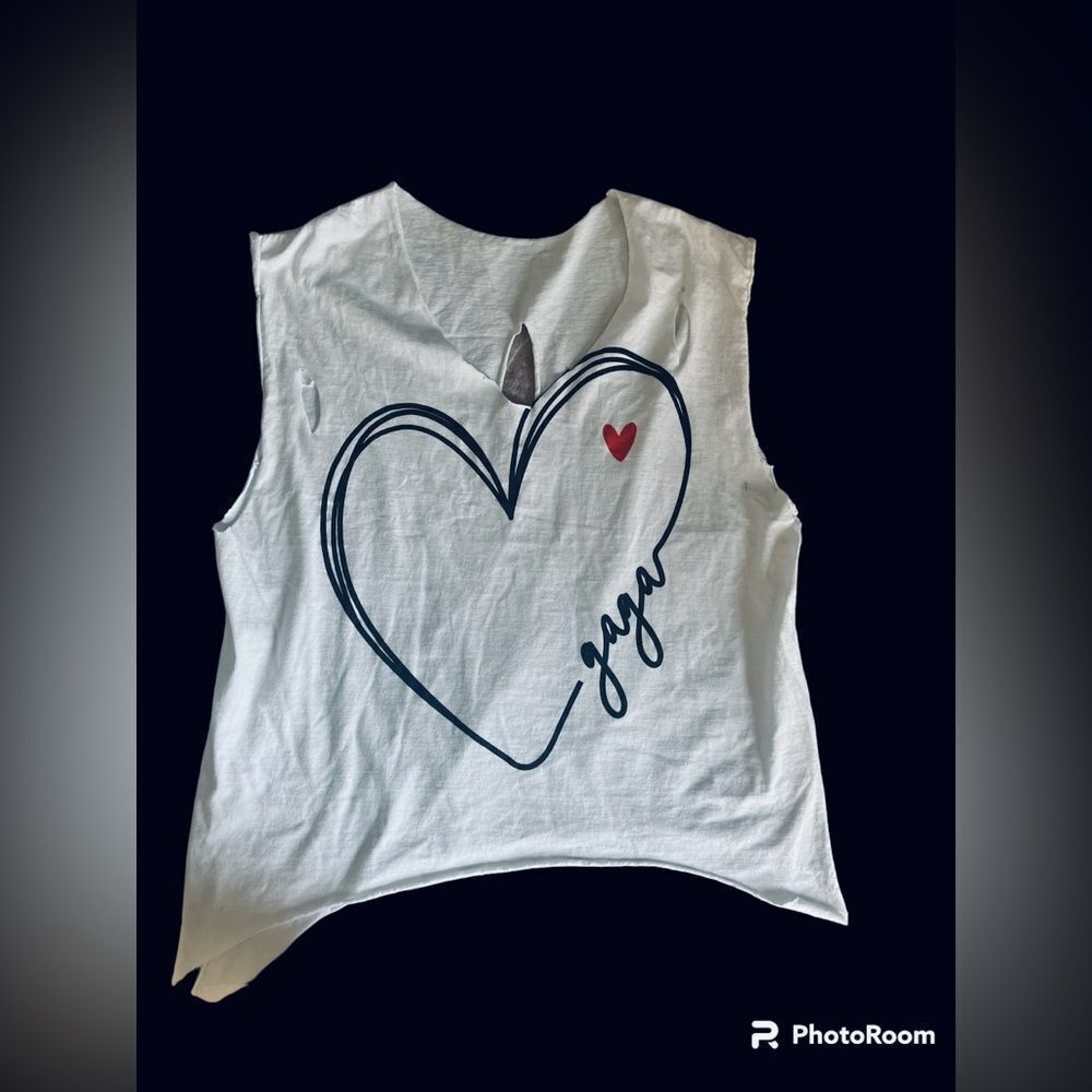 GAGA T SHIRT WITH HEART WOMEN SIZE LARGE/ X LARGE CUT UP SHIRT​